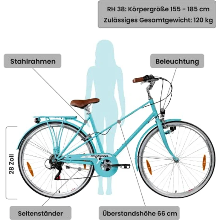 Galano Florenz Damenfahrrad Retro 28 Zoll für Damen ab 155 cm Vintage Komfort Fahrrad Hollandrad mit Licht 6 Gang Schaltung Citybike Trekkingrad 700c, himmelblau – Bild 2