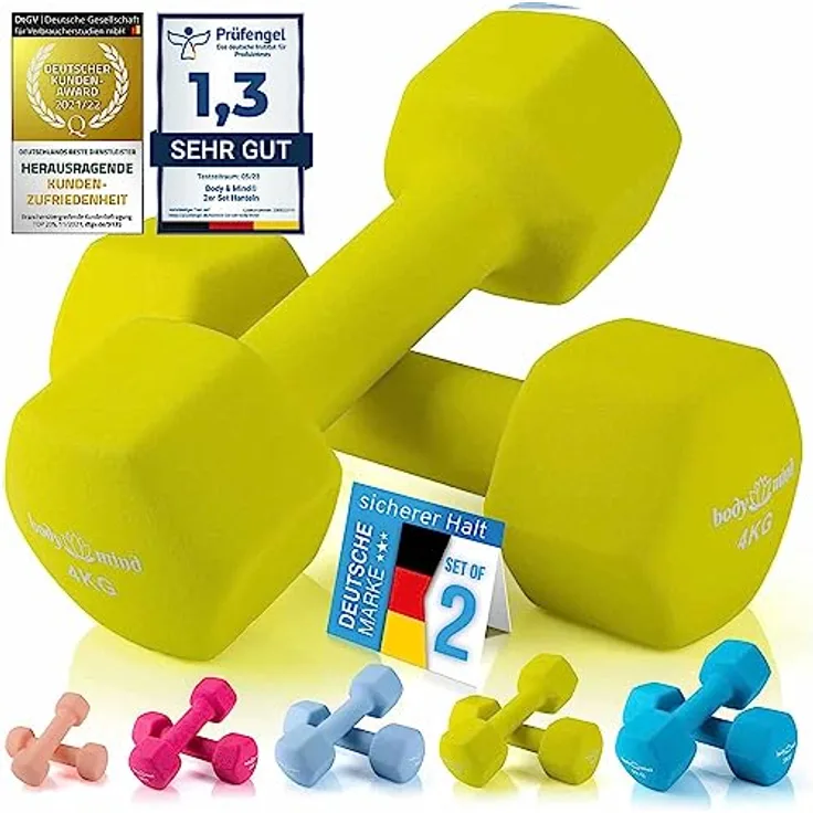 Body & Mind® Hanteln 2er Set Gymnastikhanteln Neopren Dumbbells Kurzhanteln; Effektives Krafttraining mit verschiedenen Gewichten; Fitness Workout für Zuhause