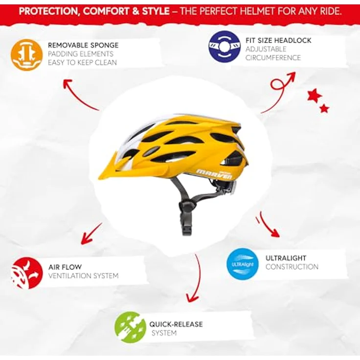 meteor® Marven Fahrradhelm, MTB Rollerhelm mit LUFTDURCHLASS-System, für Herren, Damen und Kinder, Fliegennetz und hygienisches Innenleben, verstellbare Passform, Schnellschnallen – Bild 2