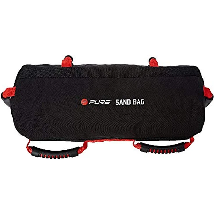 Pure2Improve Sandsack, Schwarz/Rot, 20kg (4X 5kg Einzelsäcke) - Verstellbares Gewicht, Hochwertiges Nylon Material, 6 bequeme Griffe – Bild 1