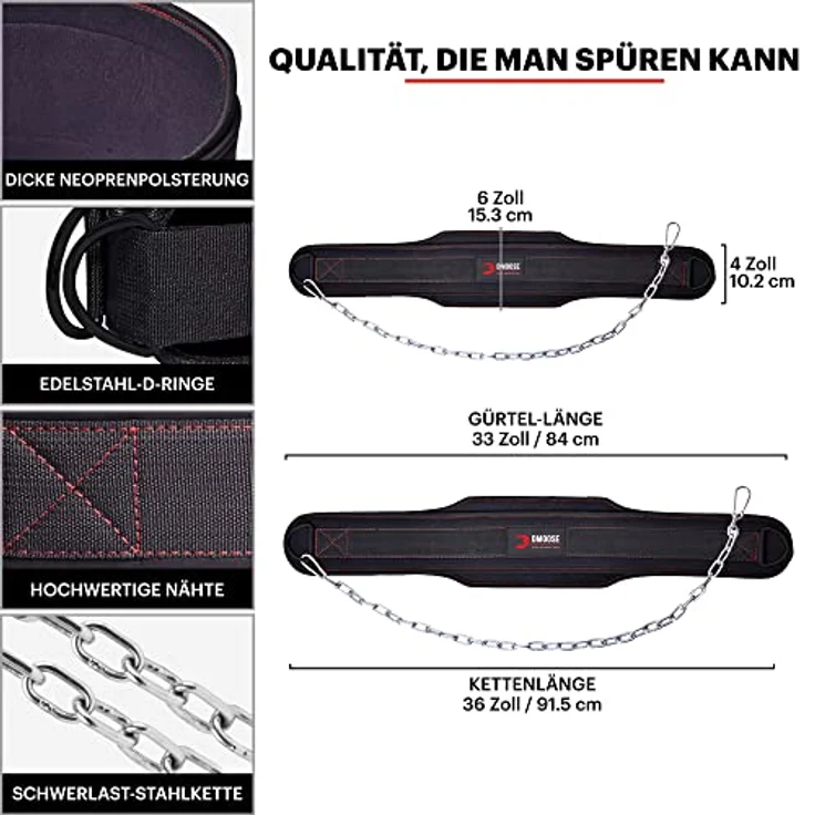 DMoose Dip Gürtel mit Kette 36" Heavy Duty Stahlkette, Comfort Fit gewichtsgürtel, Double Stitching - Maximieren Sie Ihre Gewichtheben & Bodybuilding Workouts – Bild 4