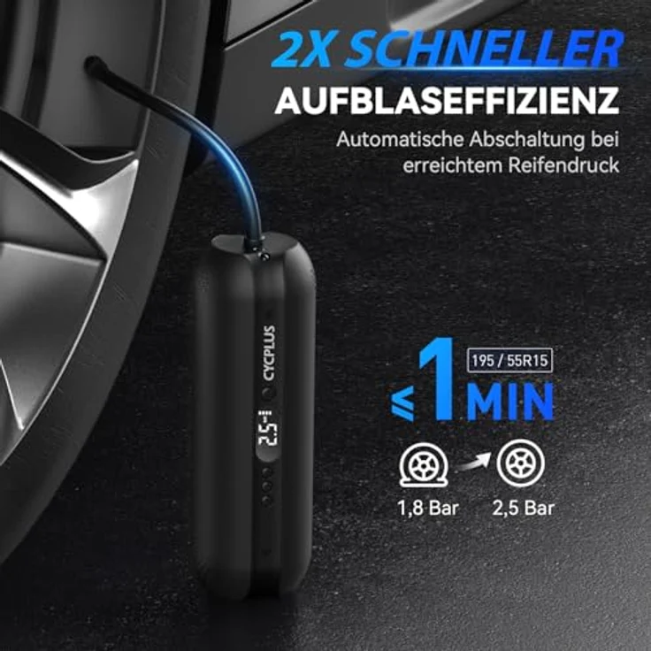 Cycplus AL1 Electric Pump, tragbare elektrische Pumpe mit 150 PSI, LED-Display und Powerbank-Funktion – Bild 2