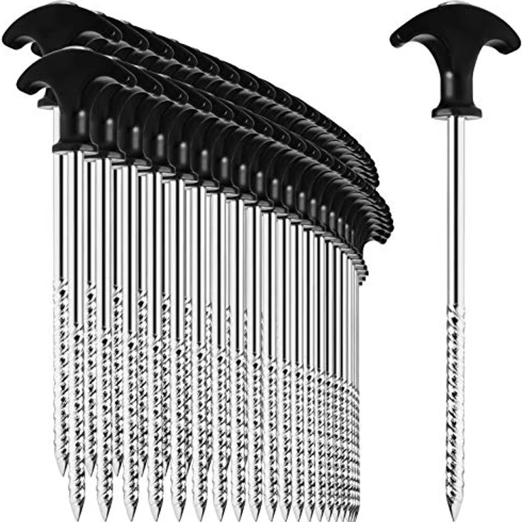 com-four® Zelt-Heringe, 48er Set robuste Erdnägel mit Gewinde, ideal für normalen und harten Boden, silberfarben und schwarz, mit T-Griff – Bild 1