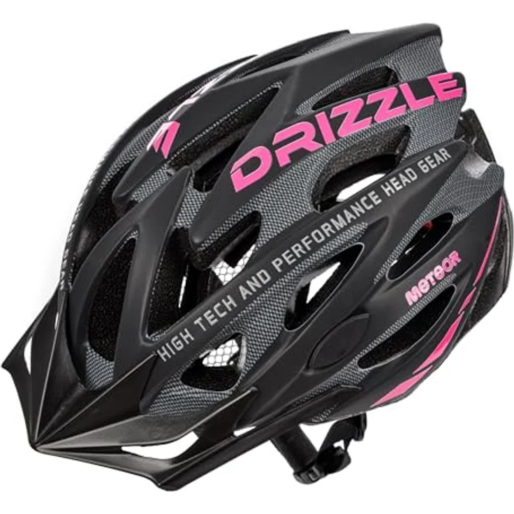 Meteor Drizzle Fahrradhelm, vielseitiger MTB Helm für Herren, Damen und Kinder, M 55-58 cm, rosa/schwarz – Bild 1