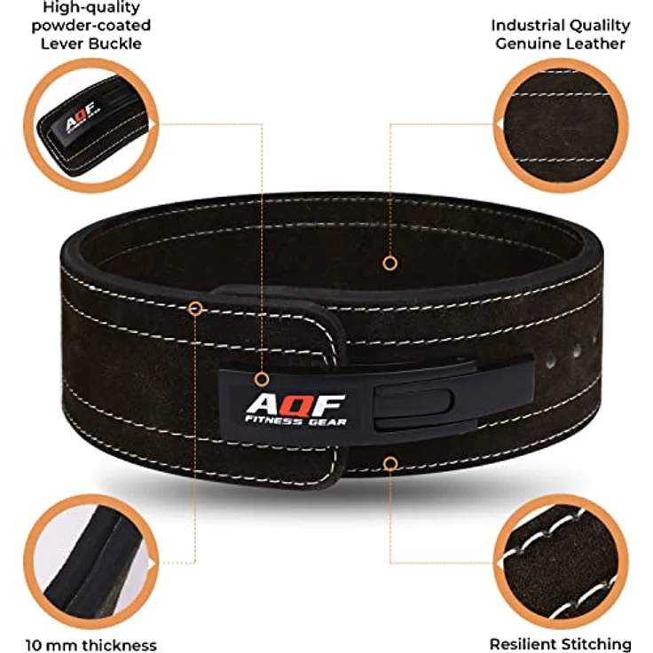 AQF Gewichthebergürtel Lever Schnalle, 4" Breit 10mm Dick Leder Wildlederfutter Kraftraining Gürtel, Lifting Belt, Gewichtsgürtel Für Fitness, Powerlifting, Sport & Deadlift Herren Damen – Bild 3