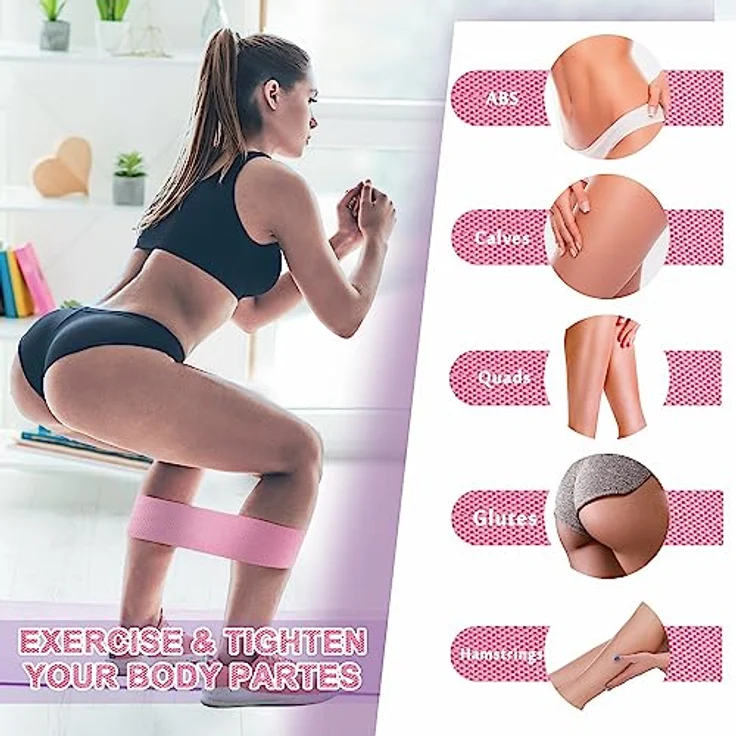 PLEASION Widerstandsbänder 5er Set, rutschfeste Stoffbänder für Krafttraining und Muskelaufbau, Gymnastikbänder für Yoga und Pilates – Bild 2