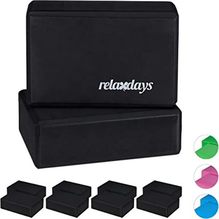Relaxdays 10er Set Yogablock, Yoga-Klötze aus Hartschaum, rutschfest, 8 x 23 x 15 cm, Schwarz