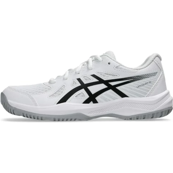 Asics Upcourt 6 GS, Hallensportschuhe für Kinder aus Lederimitat mit stabilisierenden Overlays, weiß – Bild 5