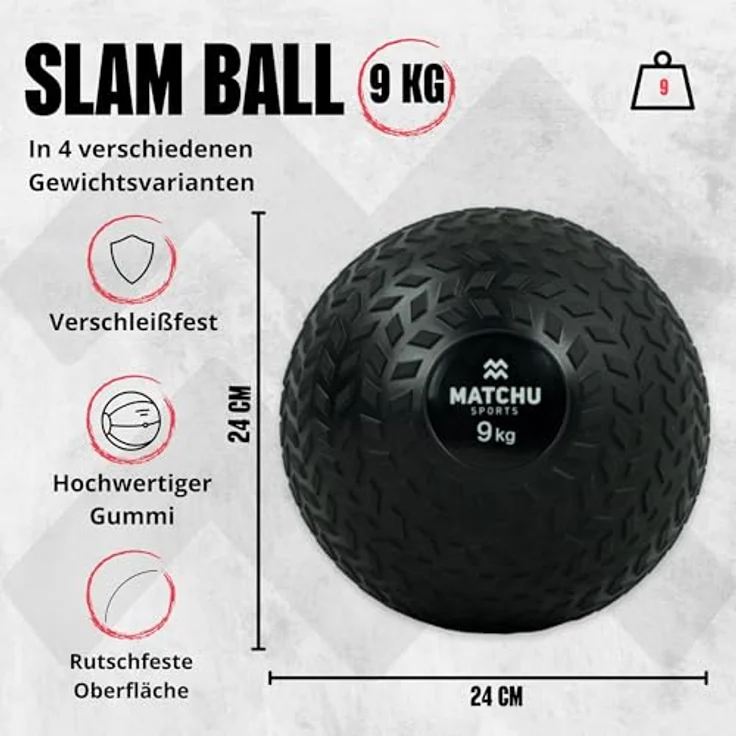 Matchu Slam Ball, 9 KG, Extra Grip, wasserdicht, robustes Design, schwarz – Bild 2