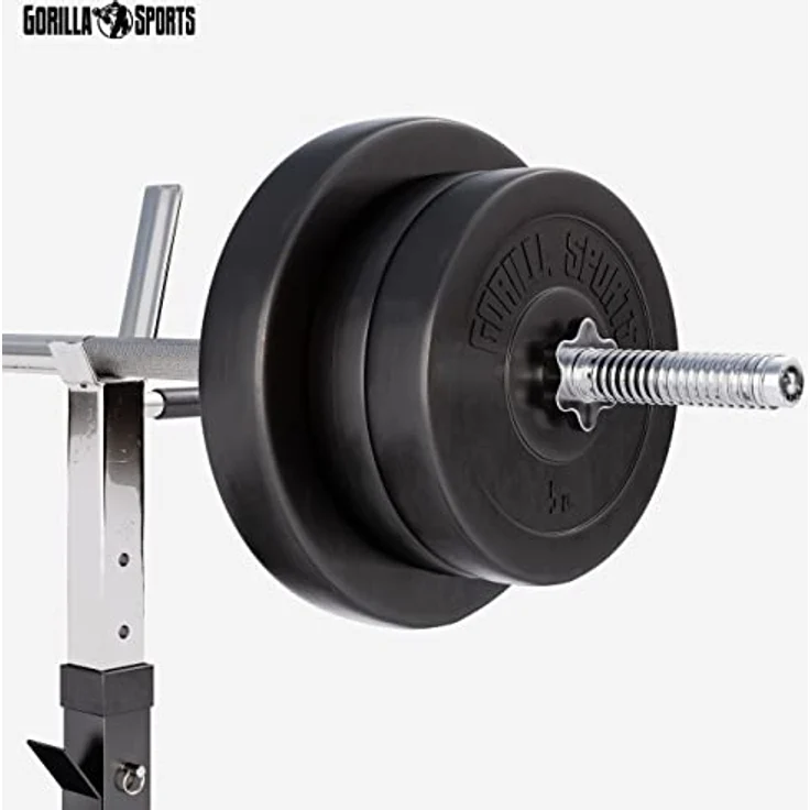 GORILLA SPORTS® Hantelbank - inkl. Hantelset 38 kg/70 kg, Ablage und Dip-Station, Verstellbare Höhe und Neigungswinkel, Klappbar, bis 200 kg - Trainingsbank mit Langhantelset, Flachbank, Schrägbank – Bild 3