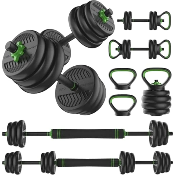Tunturi Hantelset 20 kg, Vinyl Hantelstange mit Gewichten, Langhantelset mit rutschfestem Griff und Schraubverschluss 30 mm