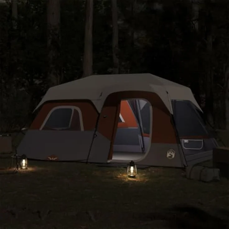 vidaXL Familienzelt, Campingzelt mit LED, Gruppenzelt für 9 Personen Quick Release, Outdoor Zelt mit Abnehmbarem Überzelt, Hellgrau Orange – Bild 4