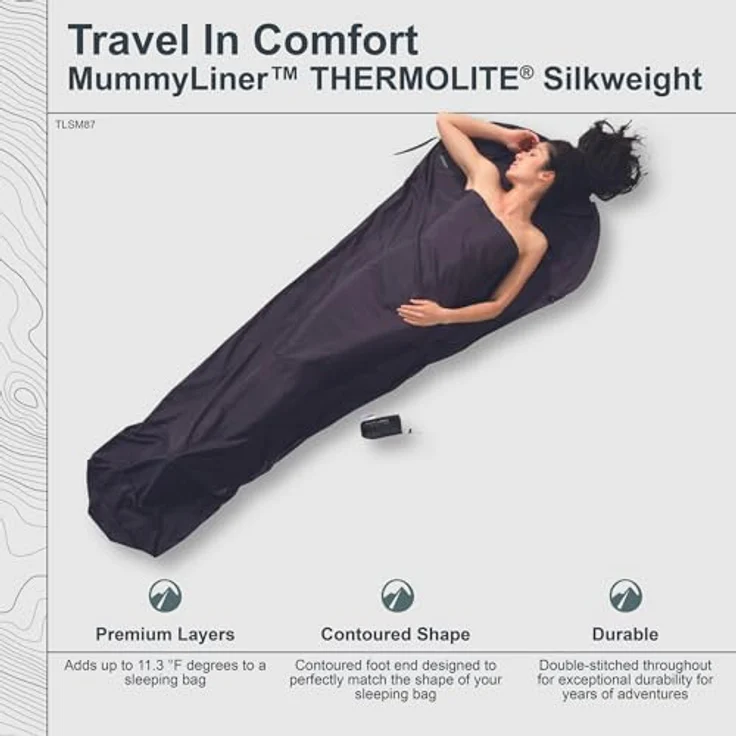 Cocoon Mummy-Liner Schlafsack, 241 cm, Thermolite und Seide, +6,3 °C Wärmeleistung, leicht und schnelltrocknend – Bild 2
