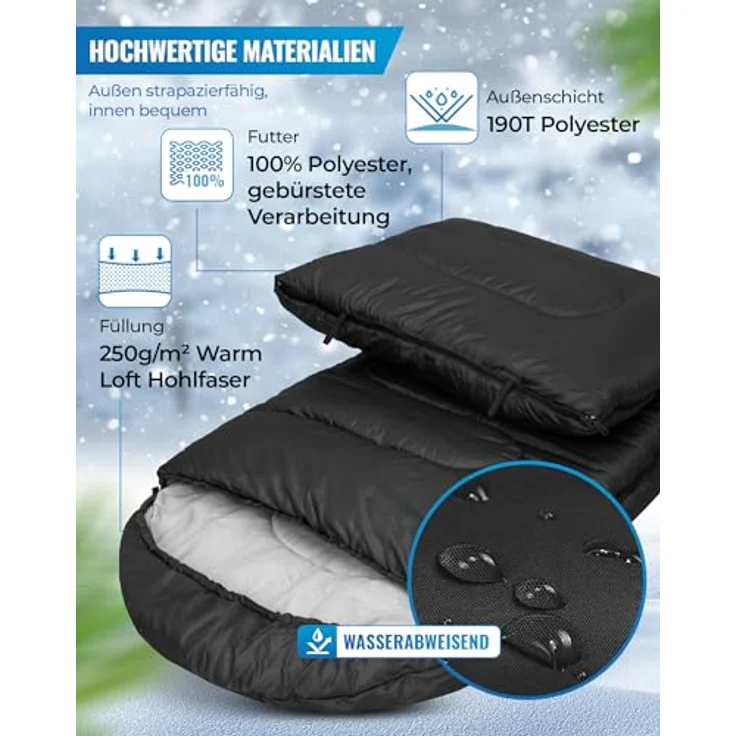 KingCamp Schlafsack Deckenschlafsack 3-4 Jahreszeiten, ultraleicht und warm, schwarz, 220×75cm, komfortabler Reisekomfort für Erwachsene und Kinder – Bild 4