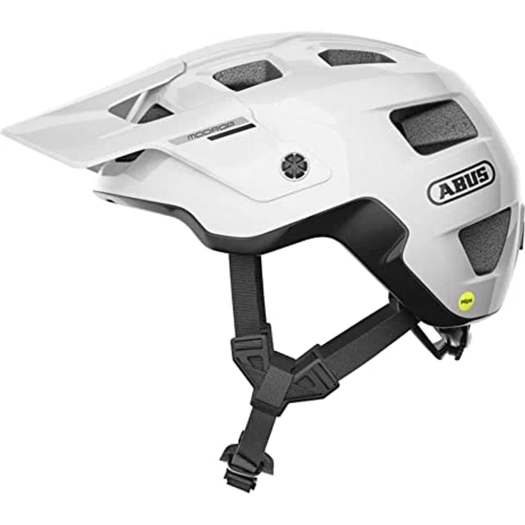 ABUS MTB-Helm MoDrop MIPS, robuster Fahrradhelm mit Aufprallschutz für Mountainbiker, individuelle Passform, unisex, weiß glänzend, Größe L – Bild 1