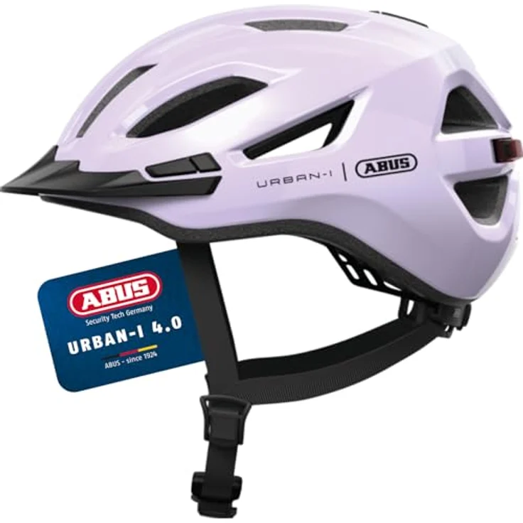 ABUS Stadthelm Urban-I 4.0, Fahrradhelm mit aufladbarem Rücklicht, 2 Leuchtmodi, Schirm, Zopf-Öffnung, magnetischem Verschluss, Größe S, lila – Bild 1