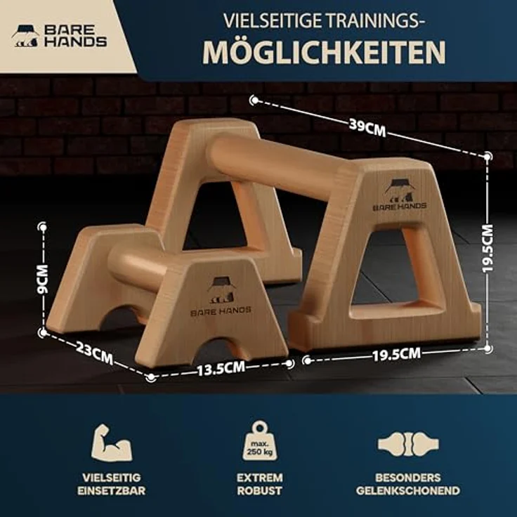 Bare Hands Liegestützgriffe Set, 2x kleine & 2x große rutschfeste Holzgriffe, gelenkschonend, ideal für Handstand & Liegestütze, Calisthenics Equipment für Indoor & Outdoor – Bild 2