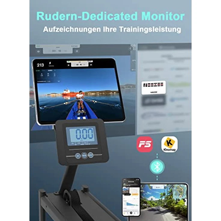 Neezee Rudergerät für zuhause, Rudergerät Wasser mit Edelstahlschiene, Rudergerät mit Tabletständer, Wasserwiderstand und LCD Display Rudermaschine – Bild 4