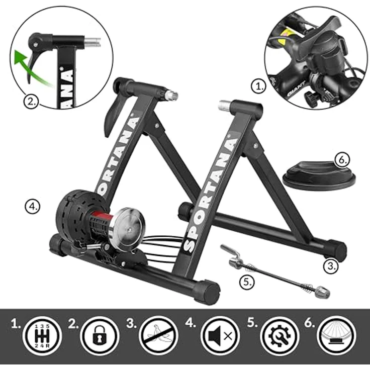 Sportana Rollentrainer Galibier, 6 Gänge Magnet-Fahrradtrainer, klappbar, Stahl, bis 150kg, schwarz – Bild 5