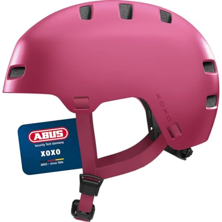 ABUS Fahrradhelm XOXO, Cityhelm im Skater-Look für Skateboard, Fahrrad und Scooter, mit optimiertem Kinnpolster, Größe S, mono rot – Bild 1