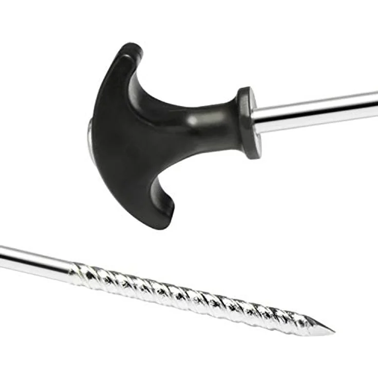 com-four® 48x Zelt-Heringe, robuste Erdnägel mit Gewinde, ideal für normalen und harten Boden, T-Griff, silberfarben, schwarz – Bild 3