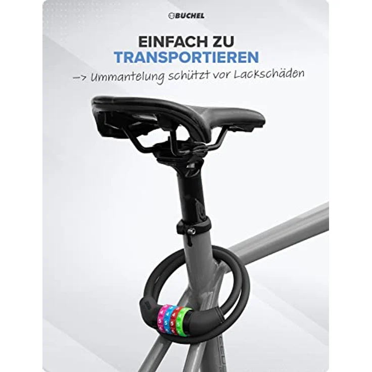 Büchel Sekura 60501209 Unisex-Kinder Zahlenschloss, 4-stellig programmierbar, 120 cm, schwarz mit farbigem Deckel, inkl. Halterung – Bild 4