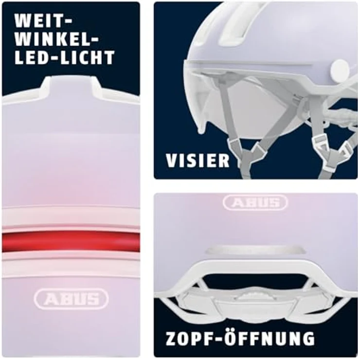 ABUS Stadthelm HUD-Y ACE, stylischer Fahrradhelm mit Visier und aufladbarem LED-Rücklicht in Schwarz, Größe M – Bild 4