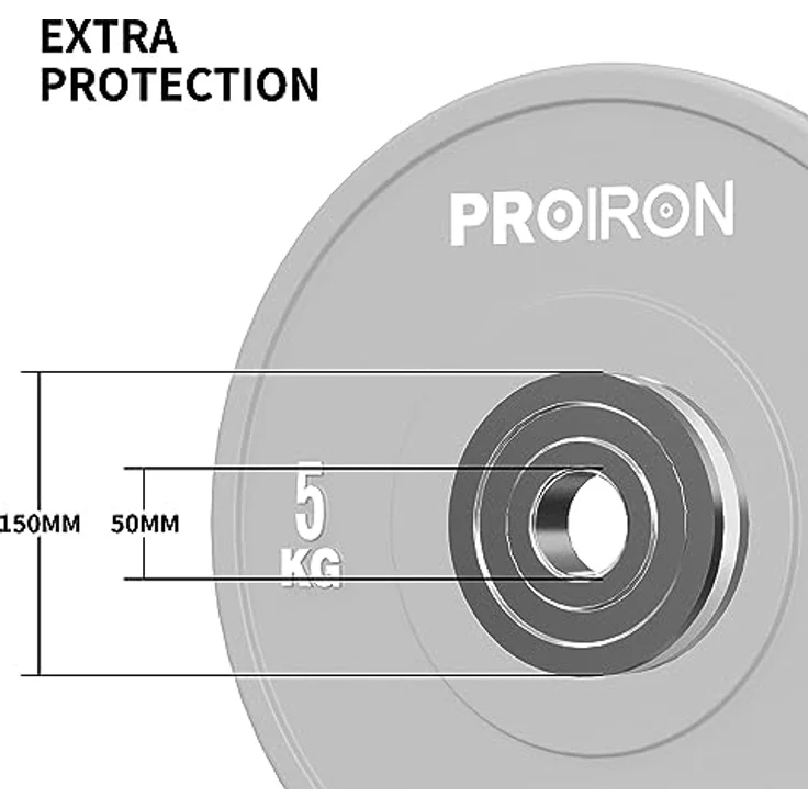 PROIRON Hantelscheiben, Olympic Bumper Plates 50mm, 5-25kg, Hartgummi, Hanteln Gewichtsscheiben nach IWF Standard – Bild 2