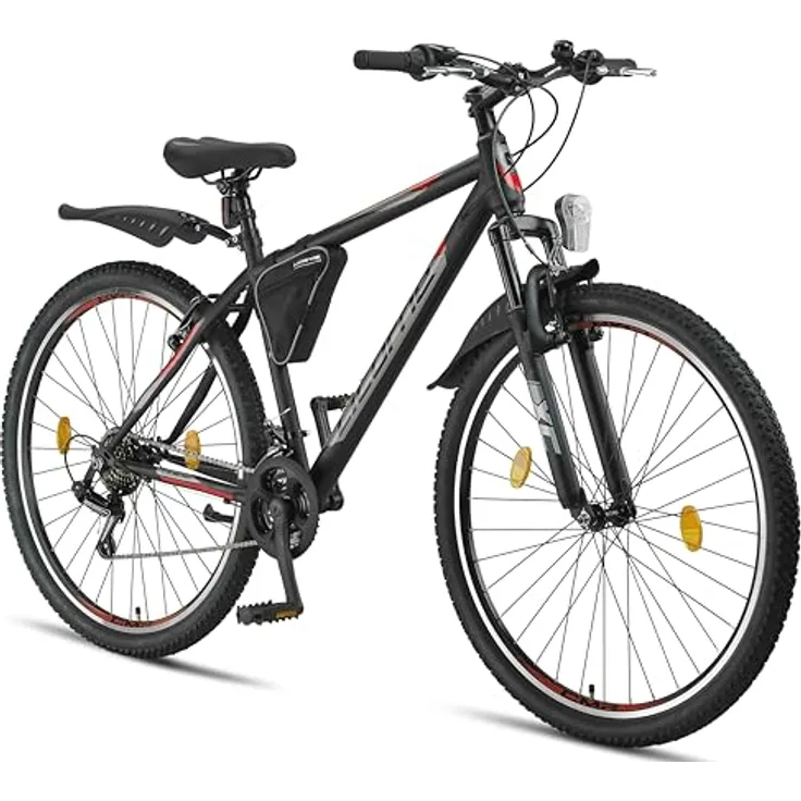 Licorne Bike Guide Premium Mountainbike, 29 Zoll, Schwarz/Rot, hochwertige Kettenschaltung, robustes Design, für Mädchen, Jungen, Herren und Damen