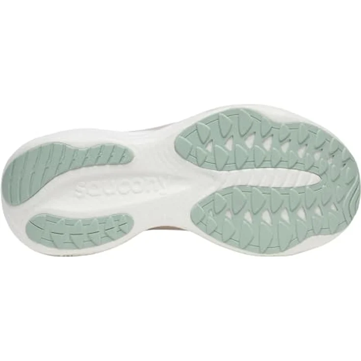 Saucony RIDE 19 Damen Laufschuhe, Mist/Cameo, atmungsaktives Mesh-Obermaterial, PWRRUN+ Dämpfung, spritzwasserfest, stabilisierende Fersenkappe – Bild 8