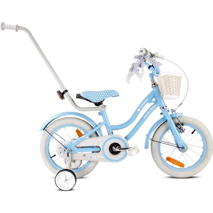 Sun Baby Silver Moon 14 Zoll Mädchenfahrrad mit Stützrädern, blau – Bild 2