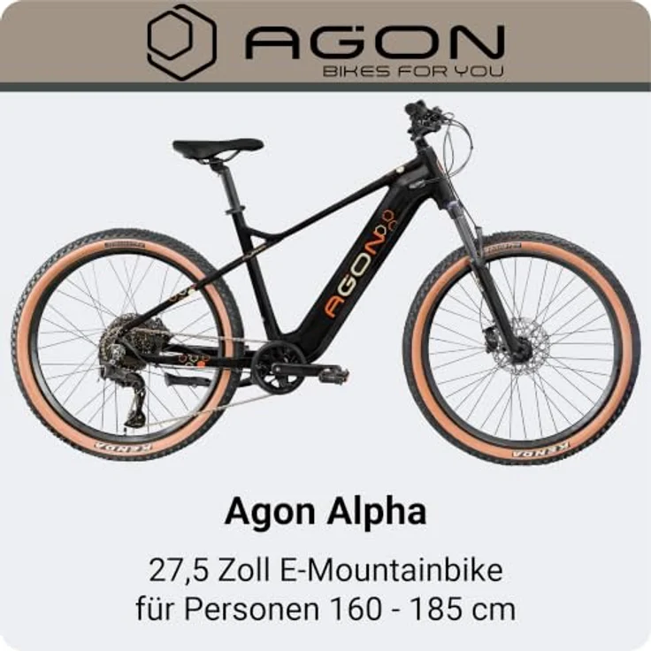 Agon Alpha E Bike Mountainbike 27,5 Zoll, 540 Wh Akku, 10 Gang Shimano Deore, schwarz/beige – Bild 2