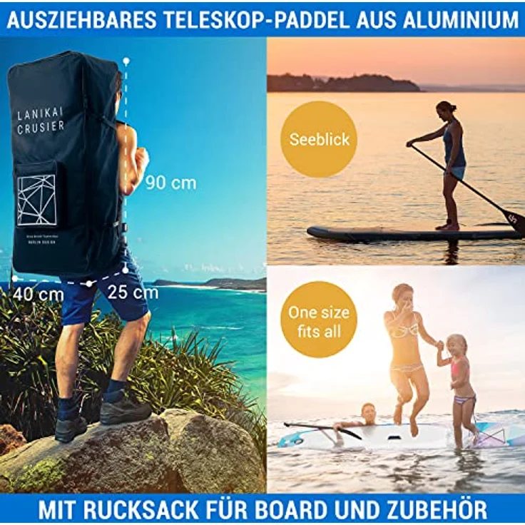 CAPITAL SPORTS Lanikai Cruiser 9.8, aufblasbares Paddelboard SUP-Board-Set 305x77x10, blau/rot, inklusive Teleskop-Paddel und Transport-Rucksack – Bild 3