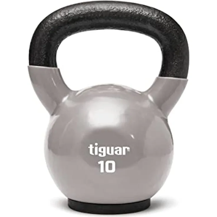 tiguar Kettlebell 10 kg, hellgrau, ergonomisch geformt, mit Gummifuß für Bodenschutz, ideal für Krafttraining und Home Fitness