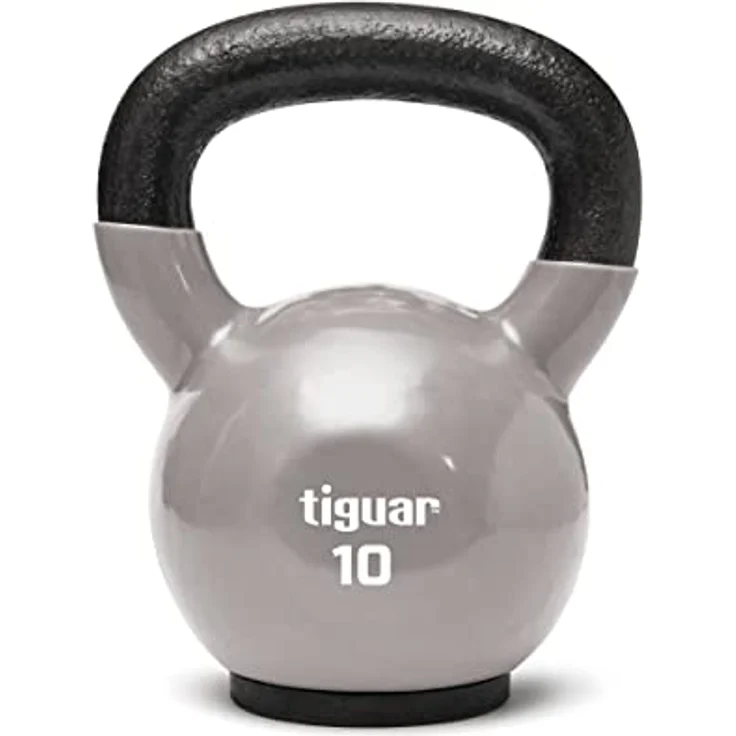 tiguar Kettlebell 10 kg, hellgrau, ergonomisch geformt, mit Gummifuß für Bodenschutz, ideal für Krafttraining und Home Fitness – Bild 1