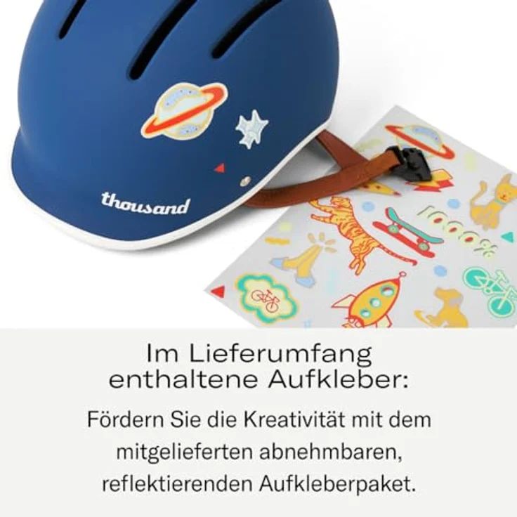 Thousand Jr, Velohelm für Kinder, verstellbar (49-53 cm), veganer Mikrofaser-Riemen, abnehmbarer reflektierender Sticker, sicherheitszertifiziert – Bild 2