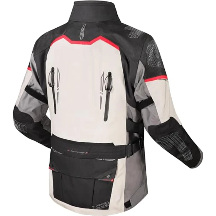 LS2 Apollo, wasserdichte Motorrad Textiljacke aus 3-lagigem Laminatgewebe, hellgrau/schwarz/rot, XL, mit abnehmbaren Protektoren, max. Wasserdichtigkeit 21000 mm H2O – Bild 4