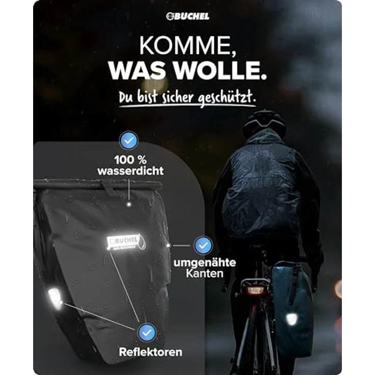Büchel Fahrradtasche für Gepäckträger, 2er Set, 25.4 L, 100 Prozent Wasserdicht, mit Tragegriff und Schultergurt, ideale Fahrradtaschen für hinten – Bild 5