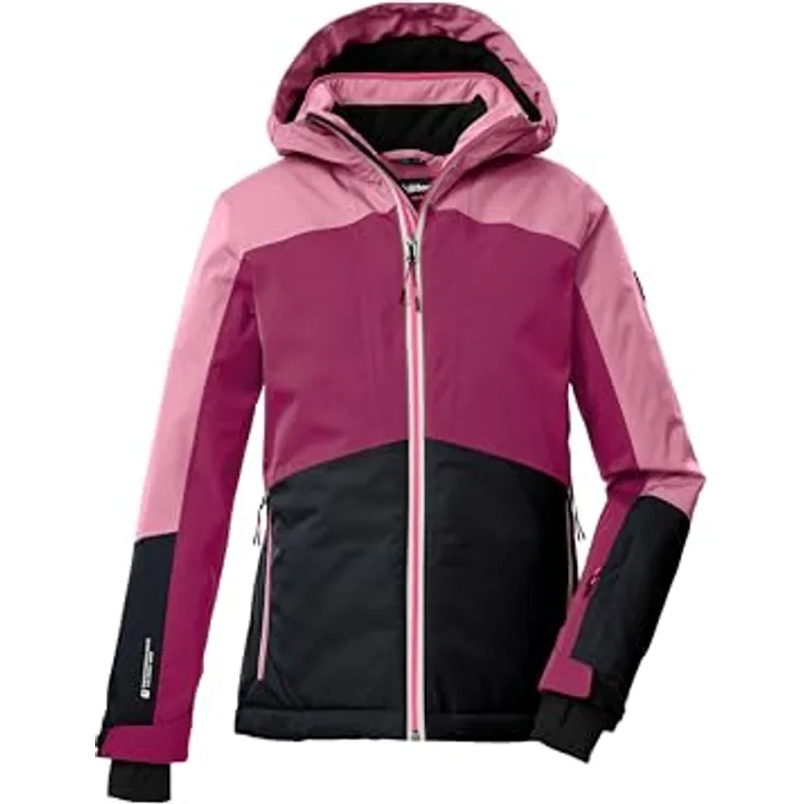 Killtec KSW 196 GRLS SKI JCKT, Kinder Skijacke in lila mit 10.000 mm Wassersäule, wasserdicht und atmungsaktiv, regulierbare Kapuze und Saum