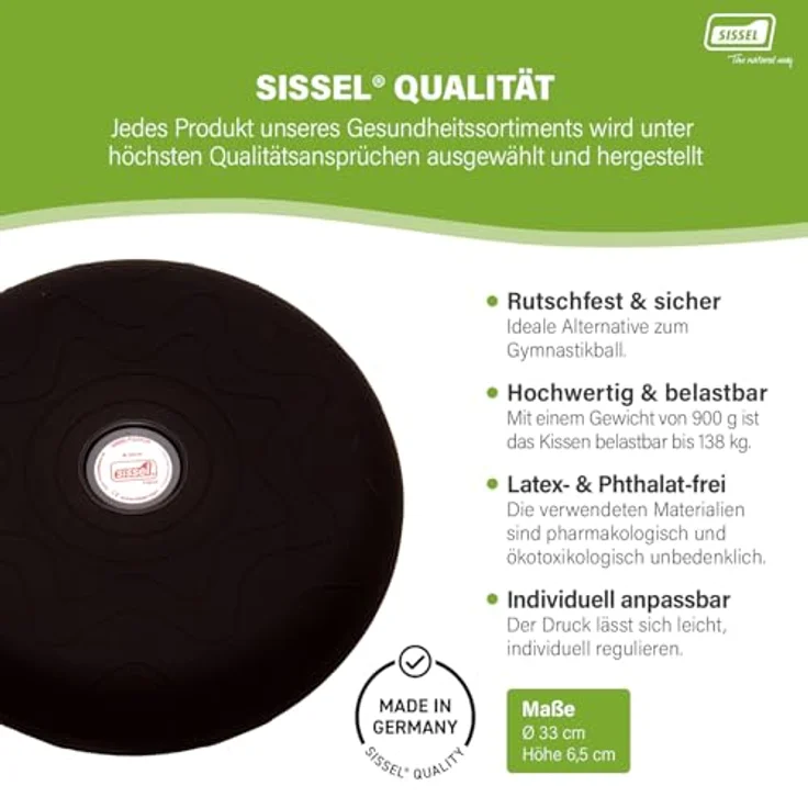 SISSEL Sitfit Balancetrainer Sitzkissen, Ergonomisches Kissen für aktives und dynamisches Sitzen, Schwarz, ø 33 cm, max. Belastbarkeit 150 kg – Bild 4