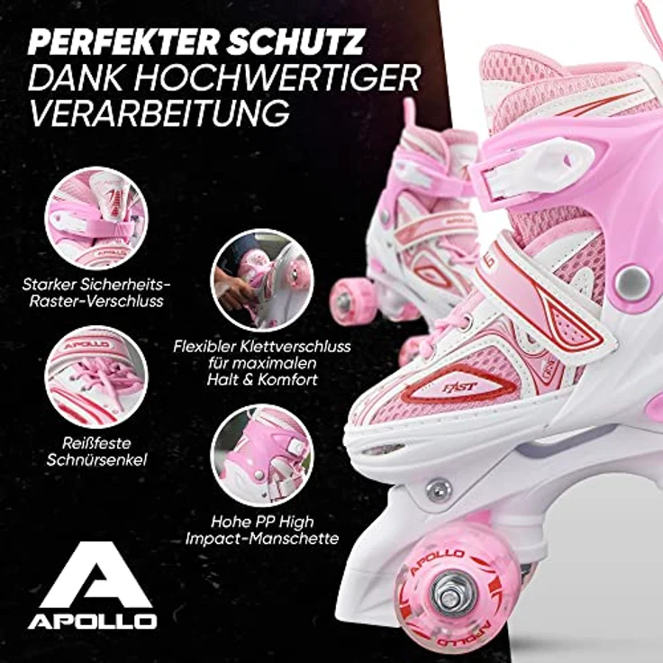 Apollo Rollschuhe LED Rollschuhe größenverstellbar Super Quads X-Pro, größenverstellbare Roller Skates für Mädchen und Jungen - Größen 31-42, LED Räder, verstellbar von Größe 31-42 – Bild 4