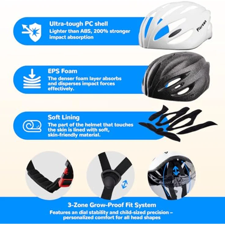 Tacklife Plusawa Kinder Fahrradhelm EN1078 CE zertifiziert, verstellbarer Kinnriemen, 3D DIY Aufkleber, reflektierende Sicherheitsaufkleber, für Fahrrad, Roller, Skateboard, Unisex, Größe S/M/L (50-60cm) – Bild 3