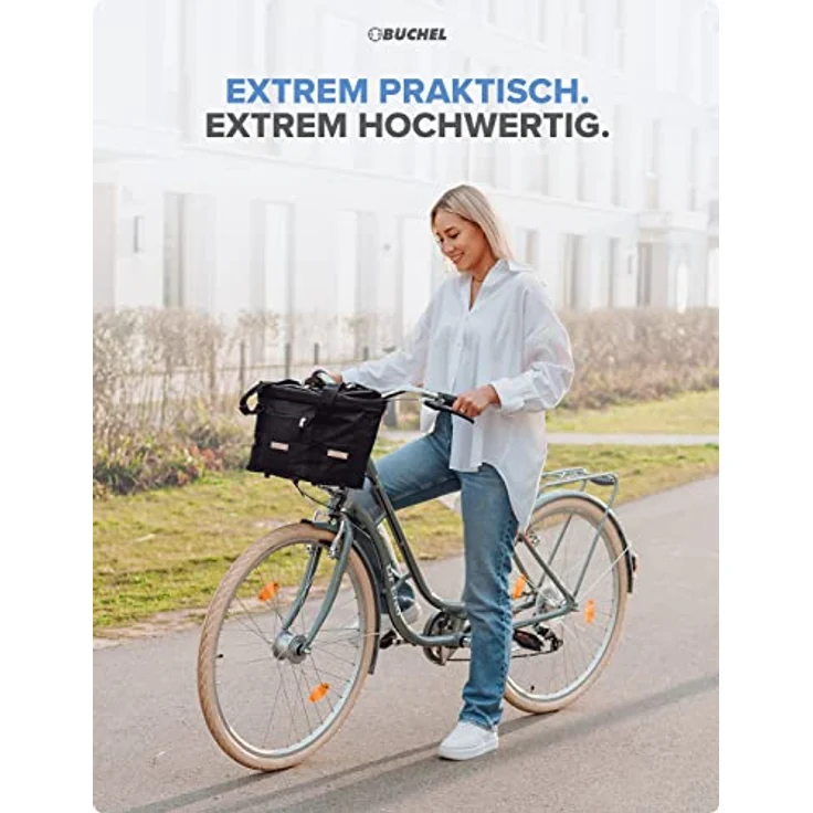 BÜCHEL Fahrradkorb vorne, Faltbare Einkaufstasche mit Express-Halterung, 20l Volumen, Schwarz, für Lenker 22-26mm – Bild 2