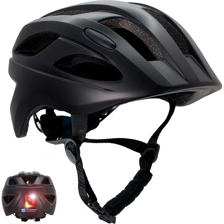 Crazy Safety Cool Swat Kinderfahrradhelm, schwarz, für 6-12 Jahre, leicht, EN1078 zertifiziert, mit LED-Licht