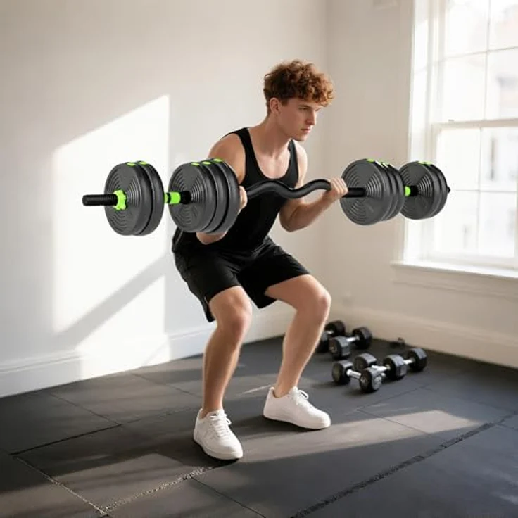 SPORTNOW Hantel-Set verstellbar 20 KG, mit Verbindungsrohr, Kurzhantel-Set für Ganzkörpertraining, grün – Bild 9