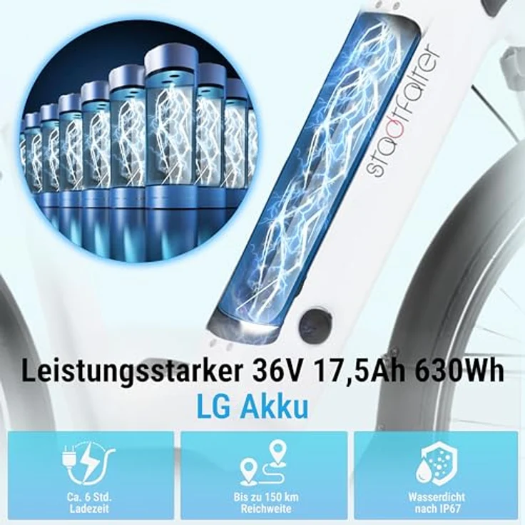 AsVIVA E-Bike B14 Stadtfalter, 28 Zoll Citybike für Damen & Herren, Pedelec 25 km/h, 250W Motor, 36V 17.5 Ah, bis zu 150 km Reichweite, Tiefeinsteiger, hydraulische Scheibenbremsen – Bild 3