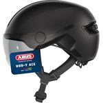 Abus HUD-Y ACE, Urbaner Velohelm mit integrierter LED und Glas-Visier, 51 - 55 cm
