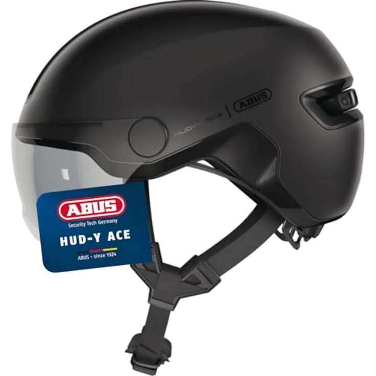 Abus HUD-Y ACE, Urbaner Velohelm mit integrierter LED und Glas-Visier, 51 - 55 cm