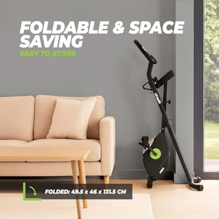 VirtuFit XB100i Klappbarer Heimtrainer, Ergometer mit höhenverstellbarem Sattel, Pulssensoren, Multifunktionsdisplay und Transportrollen – Bild 3
