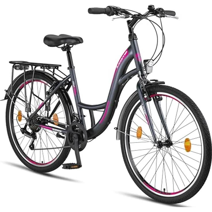 Licorne Bike Stella Premium City Bike 26 Zoll - 21 Gang-Schaltung - Hollandfahrrad Citybike in Anthrazit – Bild 1